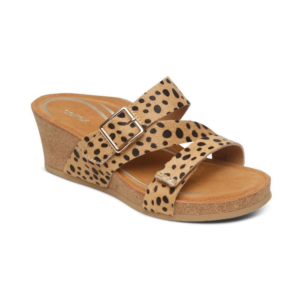 NEW Aetrex Kimmy Arch Support Wedge Sandal In Cheetah Boho-Chic, Modern